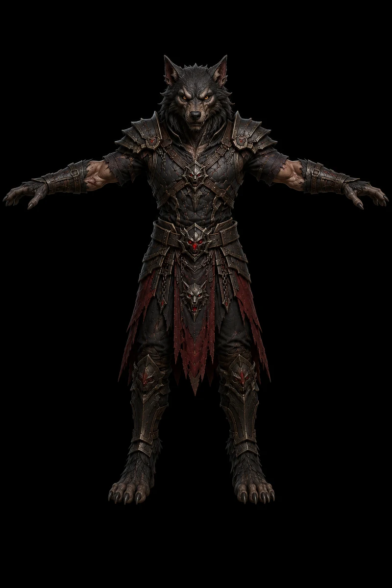 Mixamo-ready 3D character preview of Gloamwolf