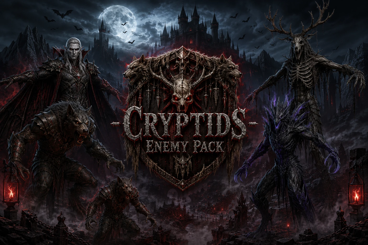 Complete preview of the Cryptids Enemy Pack free 3D game asset collection