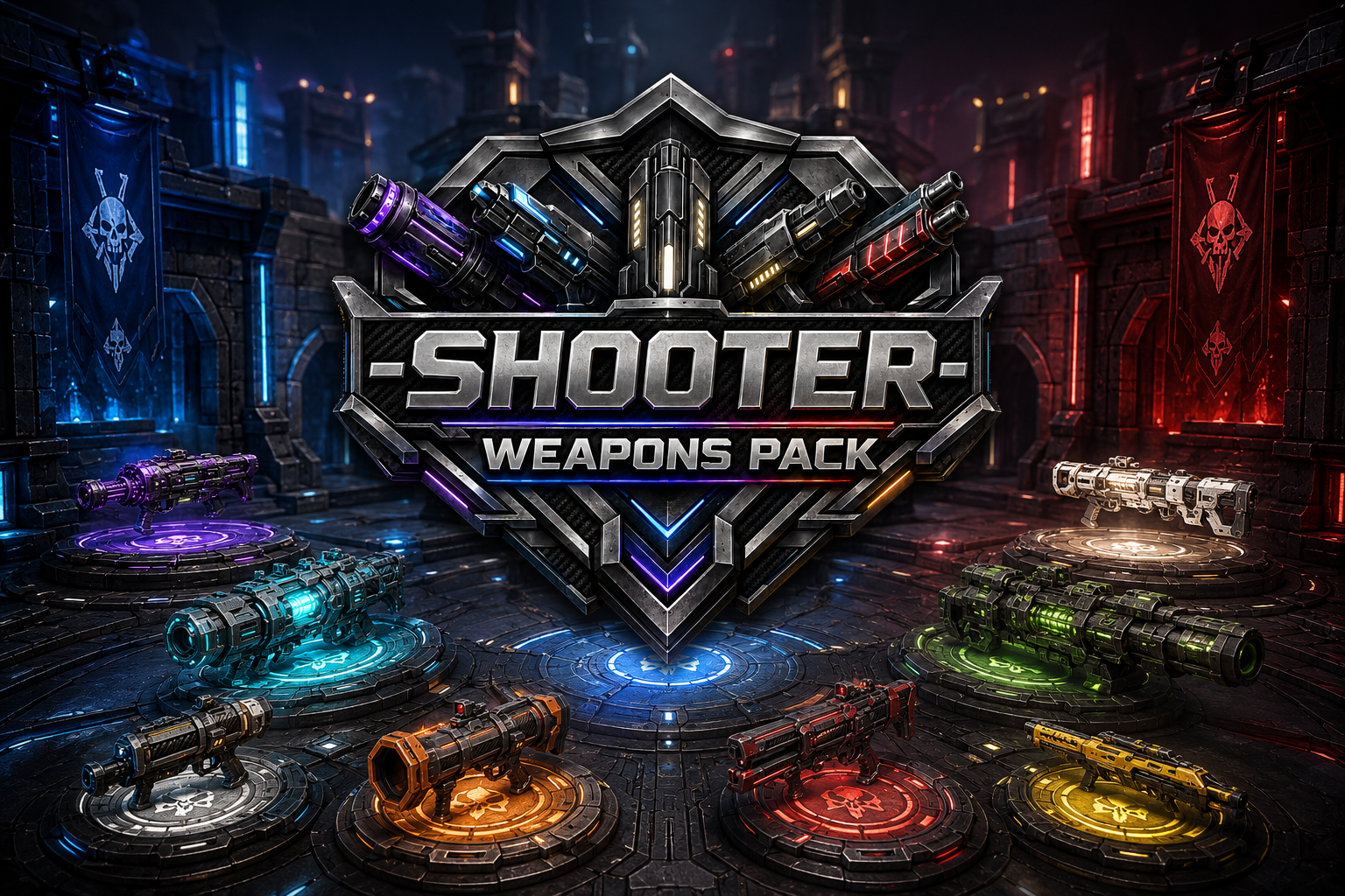 Complete preview of the FPS Weapons Pack free 3D game asset collection