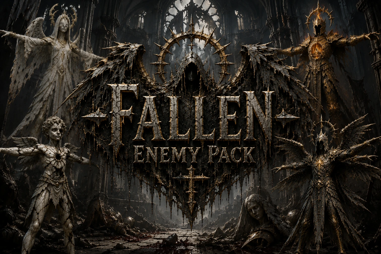 Complete preview of the Fallen Enemy Pack free 3D game asset collection