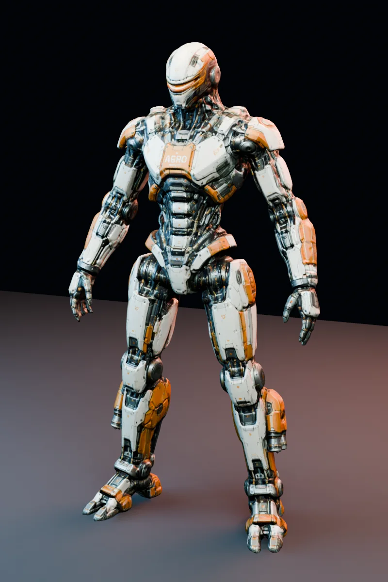 Mixamo-ready 3D robot character preview of Aero