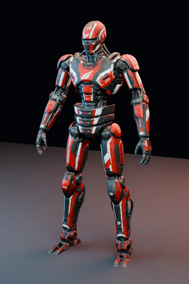 Mixamo-ready 3D robot character preview of Crimson