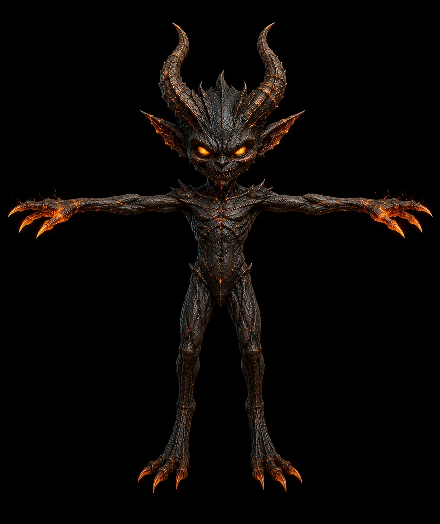 Mixamo-ready 3D character preview of Ash Imp