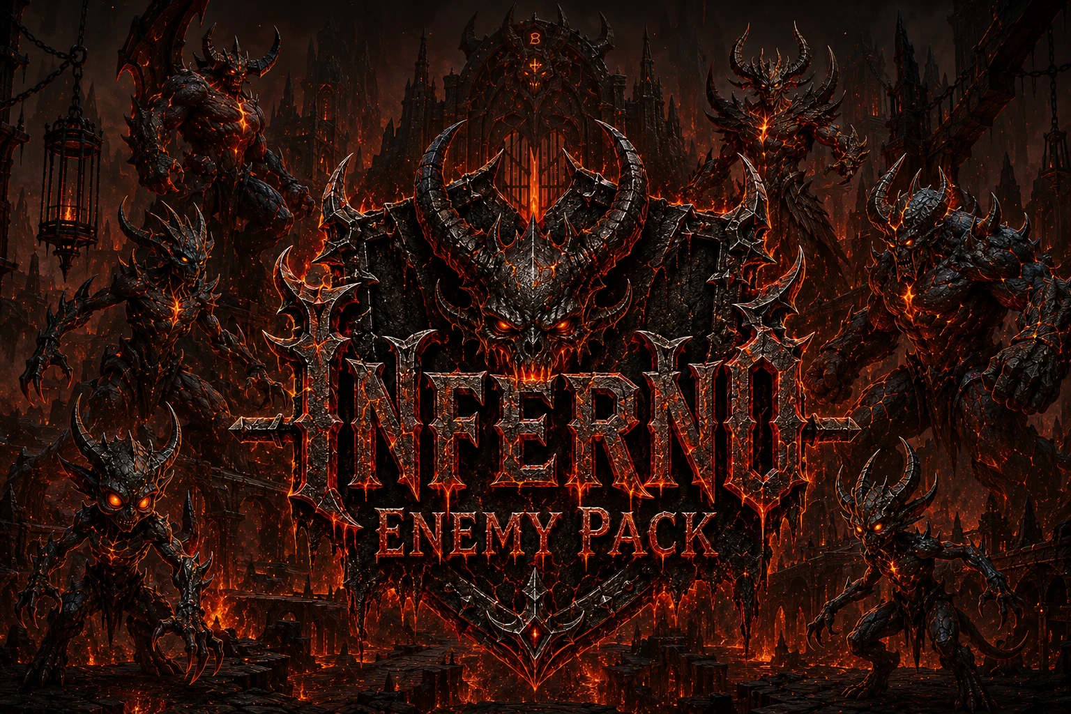 Complete preview of the Inferno Enemy Pack free 3D game asset collection