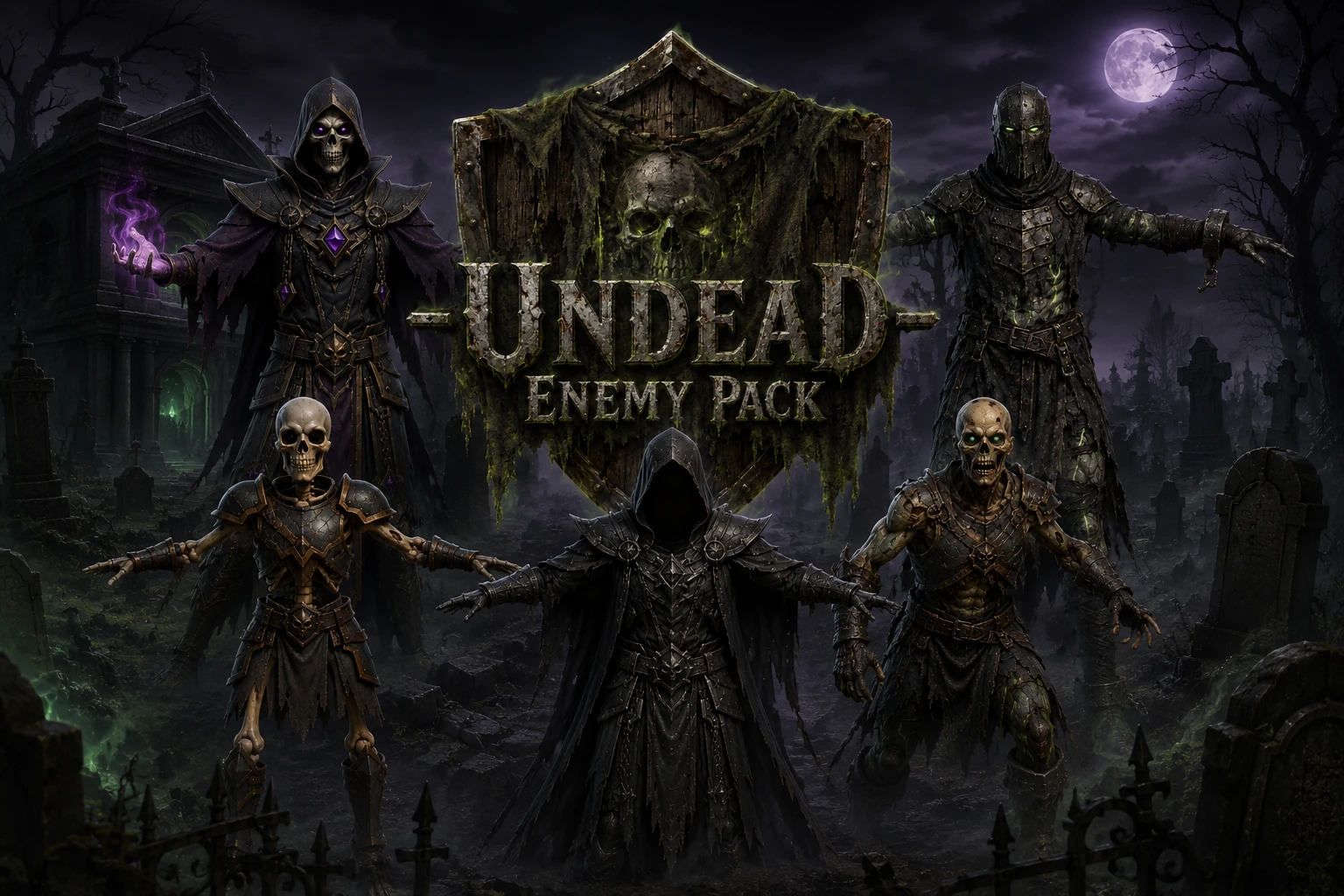 Complete preview of the Undead Enemy Pack free 3D game asset collection