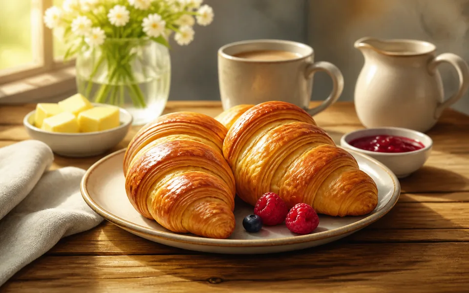 Fresh croissants prepared for breakfast