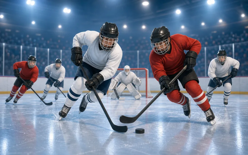 Ice hockey players on the rink
