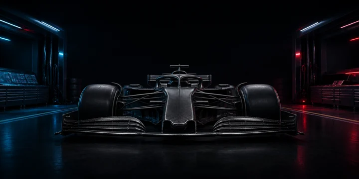 Front view of open-wheel car showing front suspension geometry